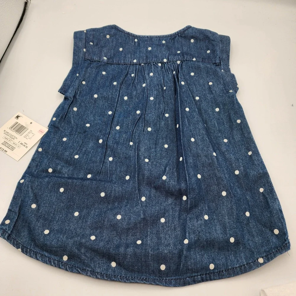 Basic Editions Girls XS Denim Dress Sleeveless Blue Polka‎ Dot Kids Clothes